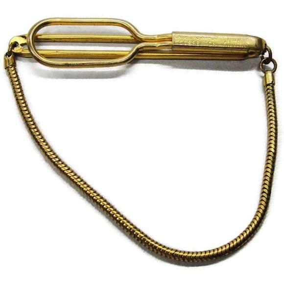 Swank Vintage Gold Tone Classic Tie Bar w Snake Chain - Picture 2 of 6